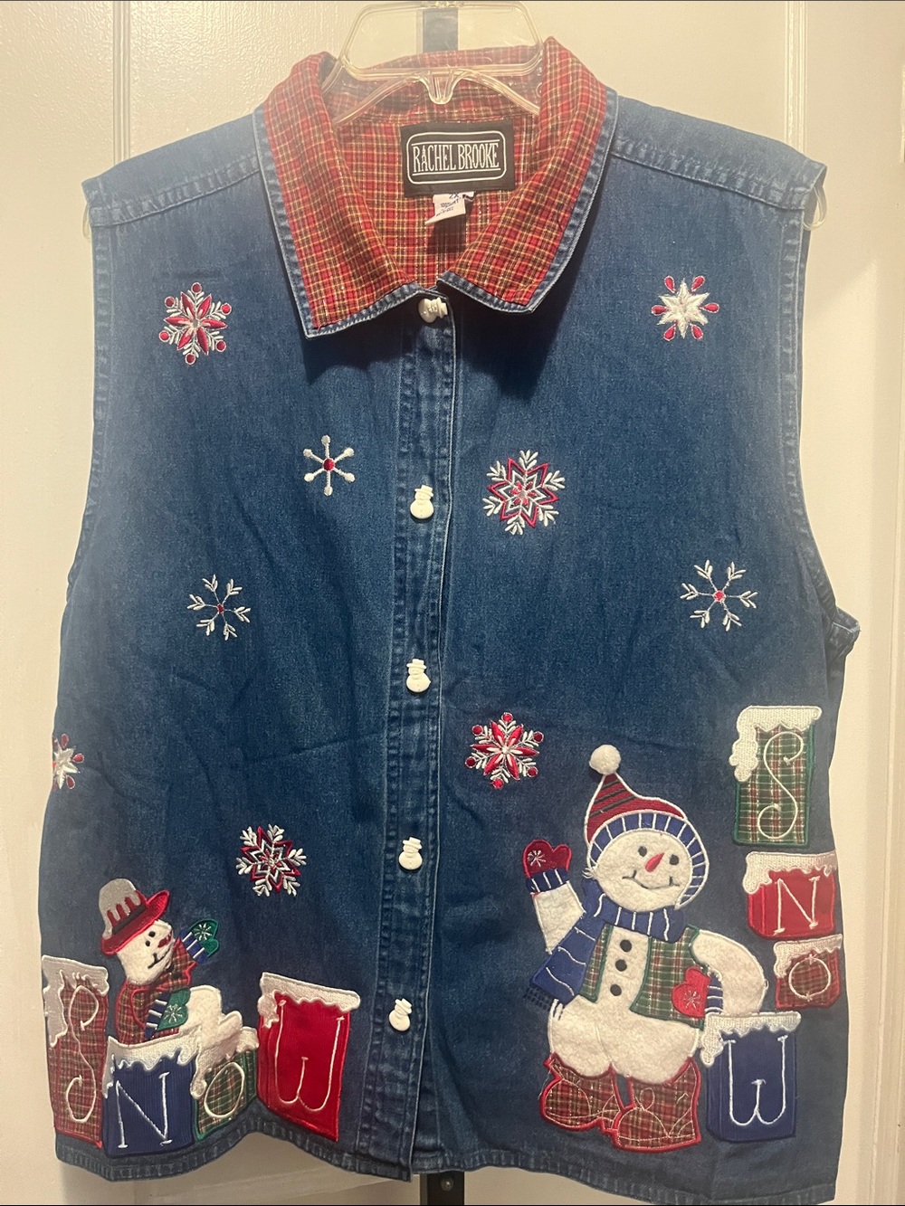 Vintage Y2k Rachel Brooke Denim Christmas Holiday Vest Sleeveless shirt 2x #84